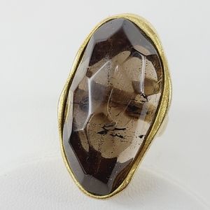 Smokey Flecked Moulded Glass Ring Sz 6.5